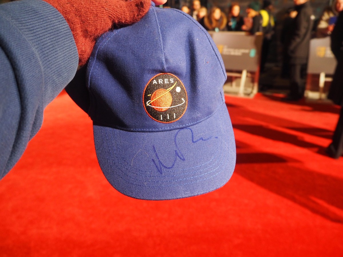 The Martian Cap signed by Matt Damon on the #EEBAFTAs Red Carpet 2016 taken on an Olympus OMD EM10