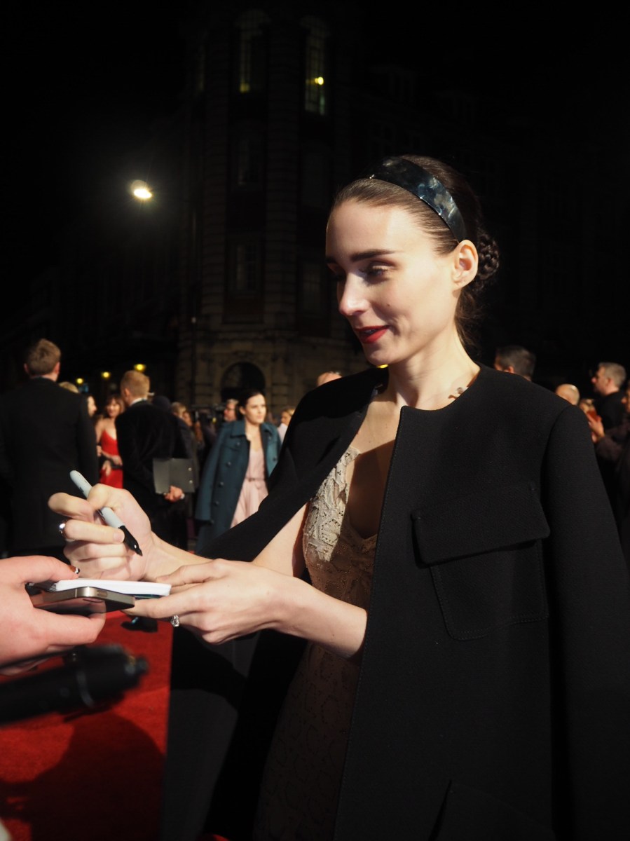 Rooney Mara signing on the #EEBAFTAs Red Carpet 2016 taken on an Olympus OMD EM10